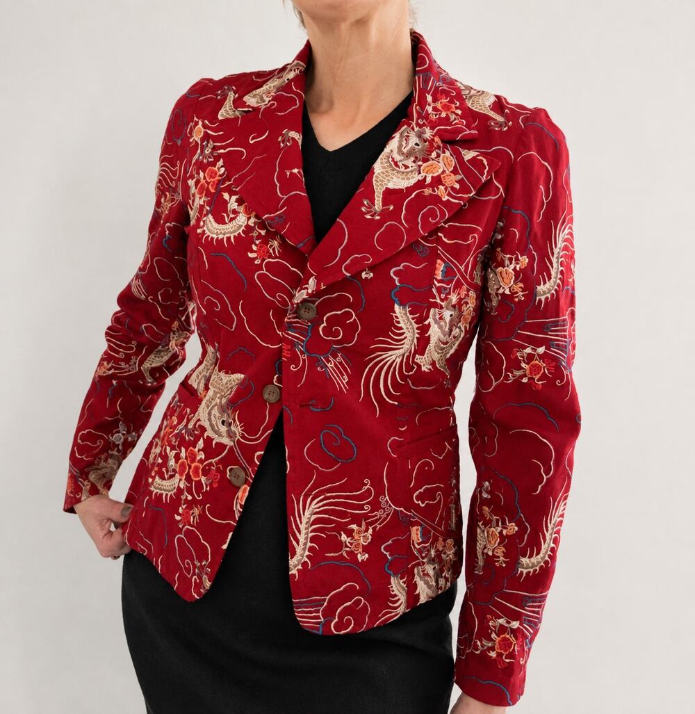 Johnny Was Embroidered Dragon Print Red Blazer Size Small Y2KRed Chinoiserie